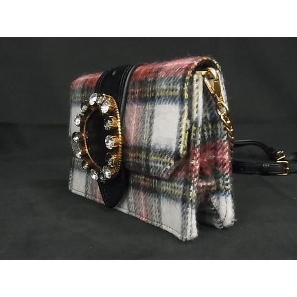 Miu Miu Wool Plaid 2WAY Shoulder Bag Mini Bag Red - Picture 3 of 8